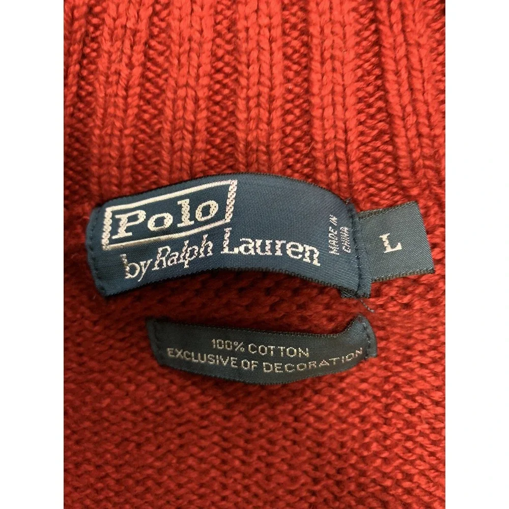 Ralph‎ Lauren Sweater Men's Large Po1o Pullover 100% Cotton Knit Red